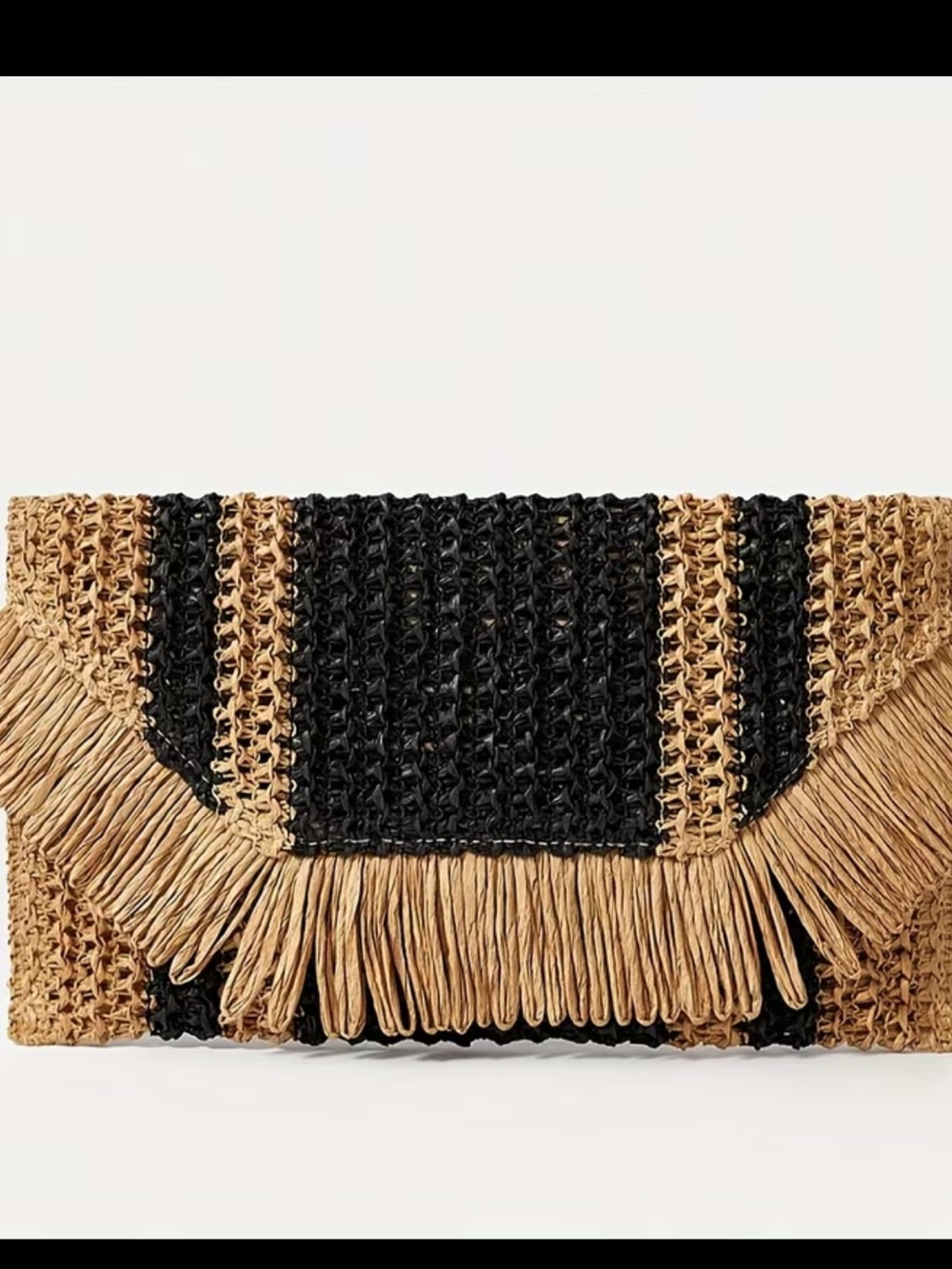 Affordable Fashion Finds Black & Natural Woven Fringe Clutch - Picture 4 of 5